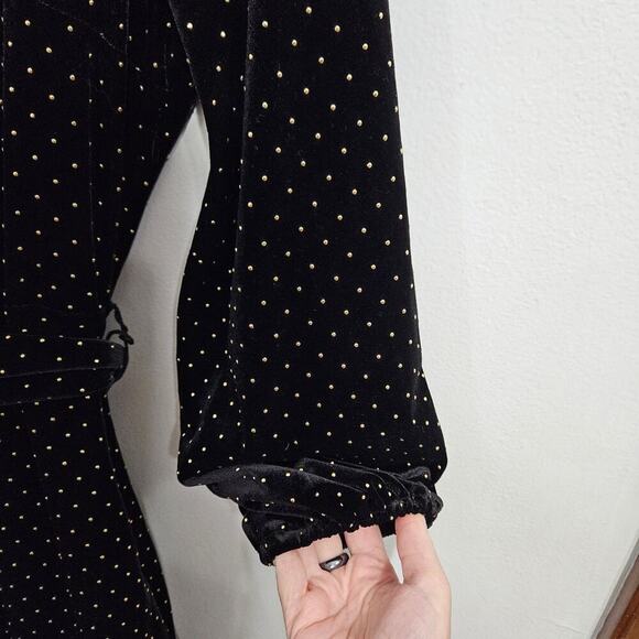 Zara Womens Long Sleeve Beaded Velvet Belted Golden Studded Mini Dress. Sz Small - Picture 5 of 8